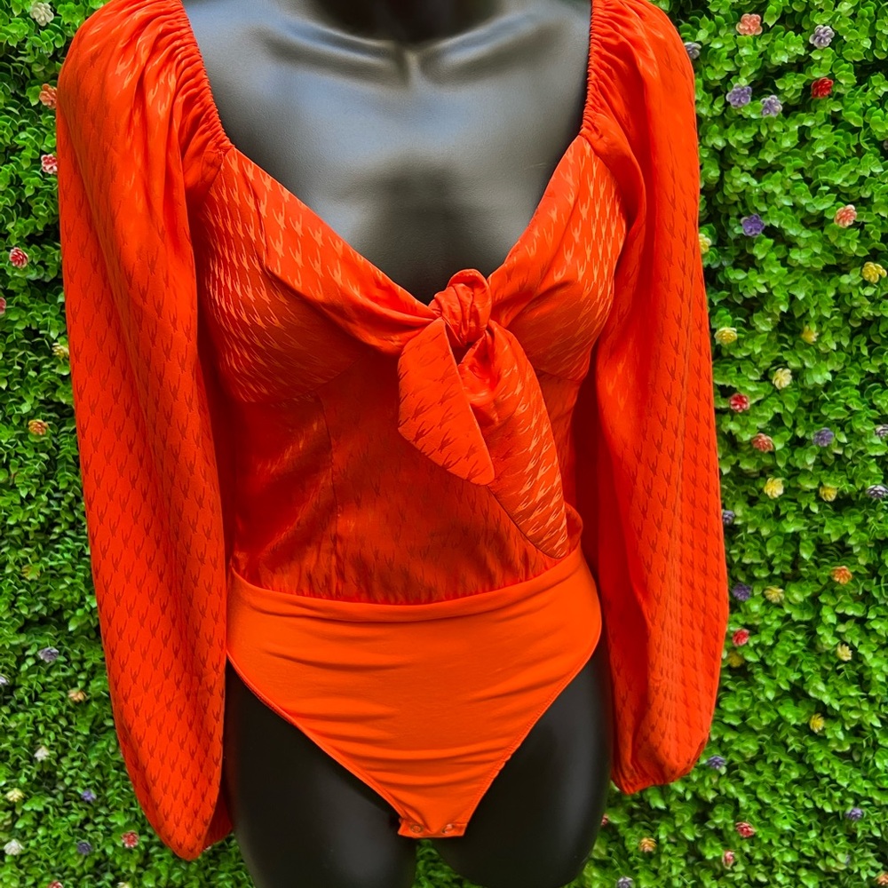 Express Orange Tie Front Fitted Bodysuit